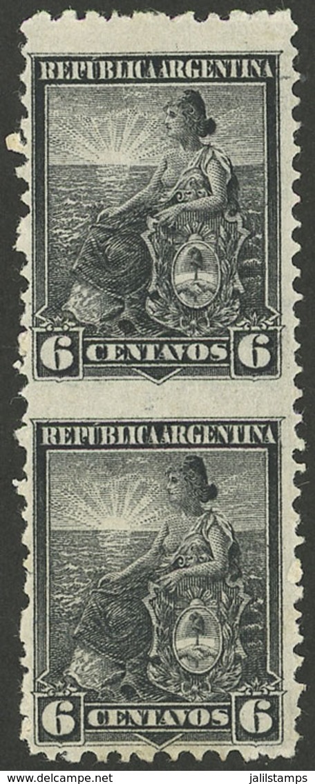 ARGENTINA: GJ.223PH, 1899 Liberty 6c., Vertical Pair IMPERFORATE BETWEEN, VF Quality! - Autres & Non Classés