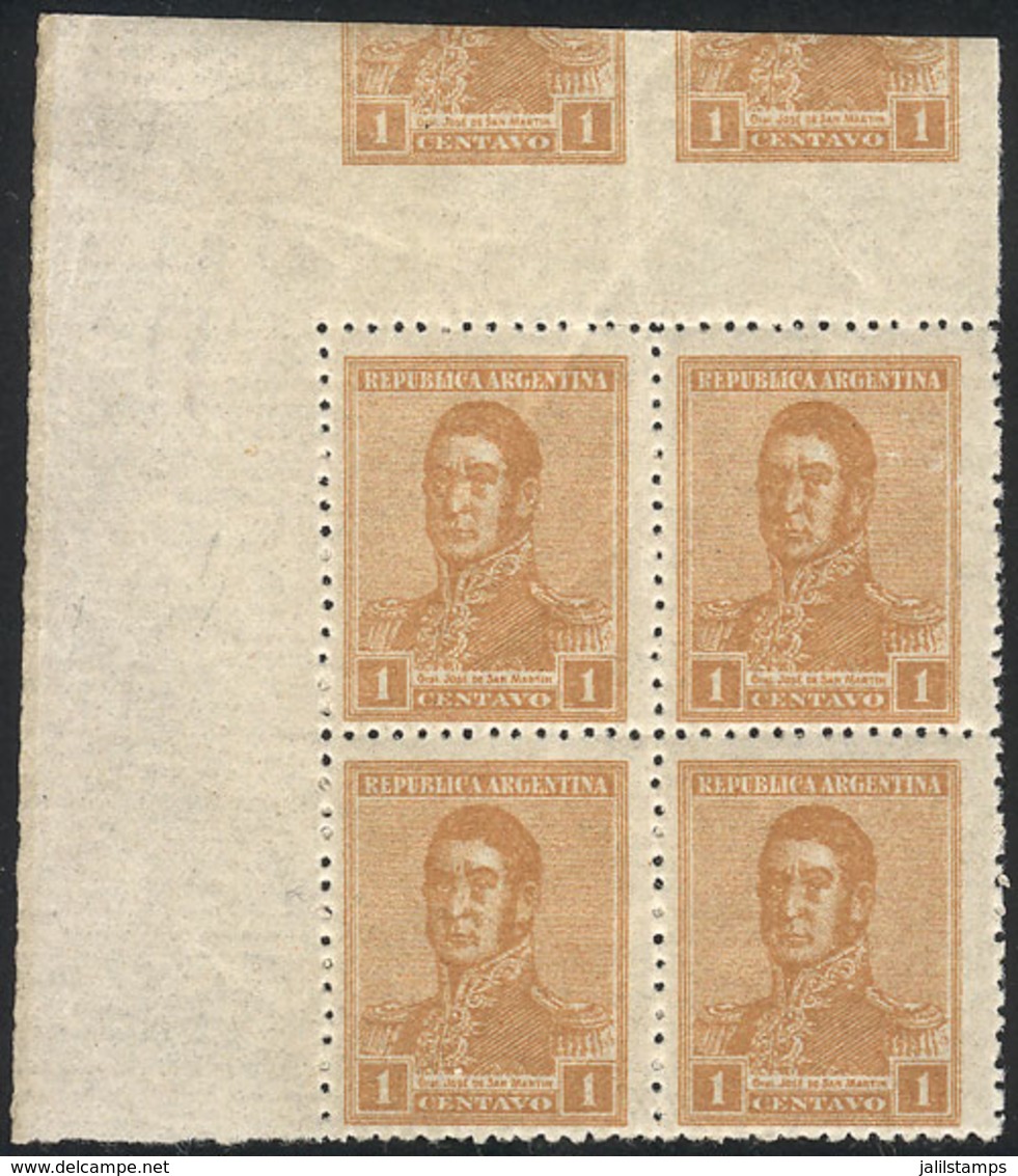 ARGENTINA: GJ.458, Block Of 4 Printed On THICK And Lightly DIAGONALLY RIBBED PAPER  (very Rare), Also With Partial Impre - Altri & Non Classificati