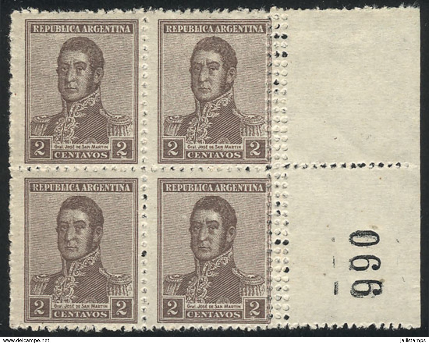 ARGENTINA: GJ.459, Block Of 4 With VARIETY: Triple Vertical Perforation In Right Margin, VF! - Altri & Non Classificati