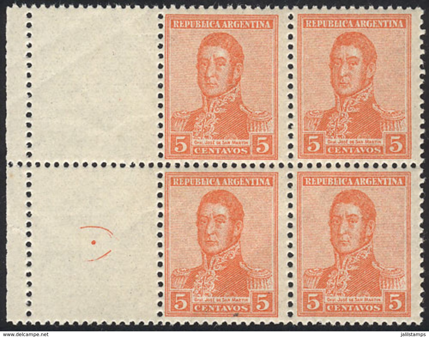 ARGENTINA: GJ.462CZ, Block Of 4 With LEFT LABELS, MNH (+50%), Excellent! - Andere & Zonder Classificatie