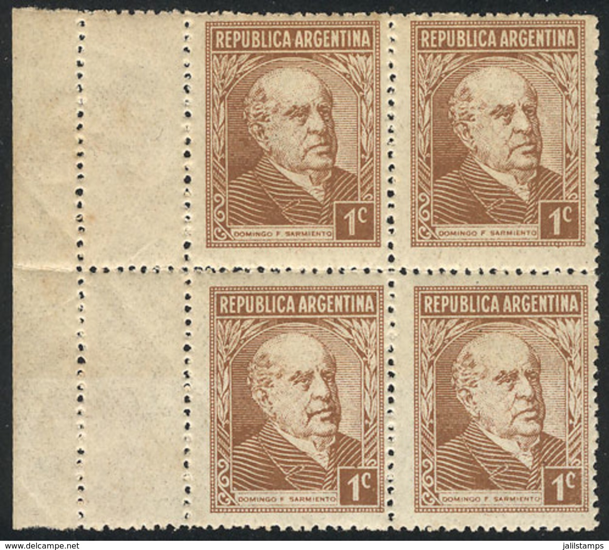 ARGENTINA: GJ.803, Block Of 4 With Variety: DOUBLE PERFORATION At Left, Producing 2 Small Labels, Very Nice! - Altri & Non Classificati