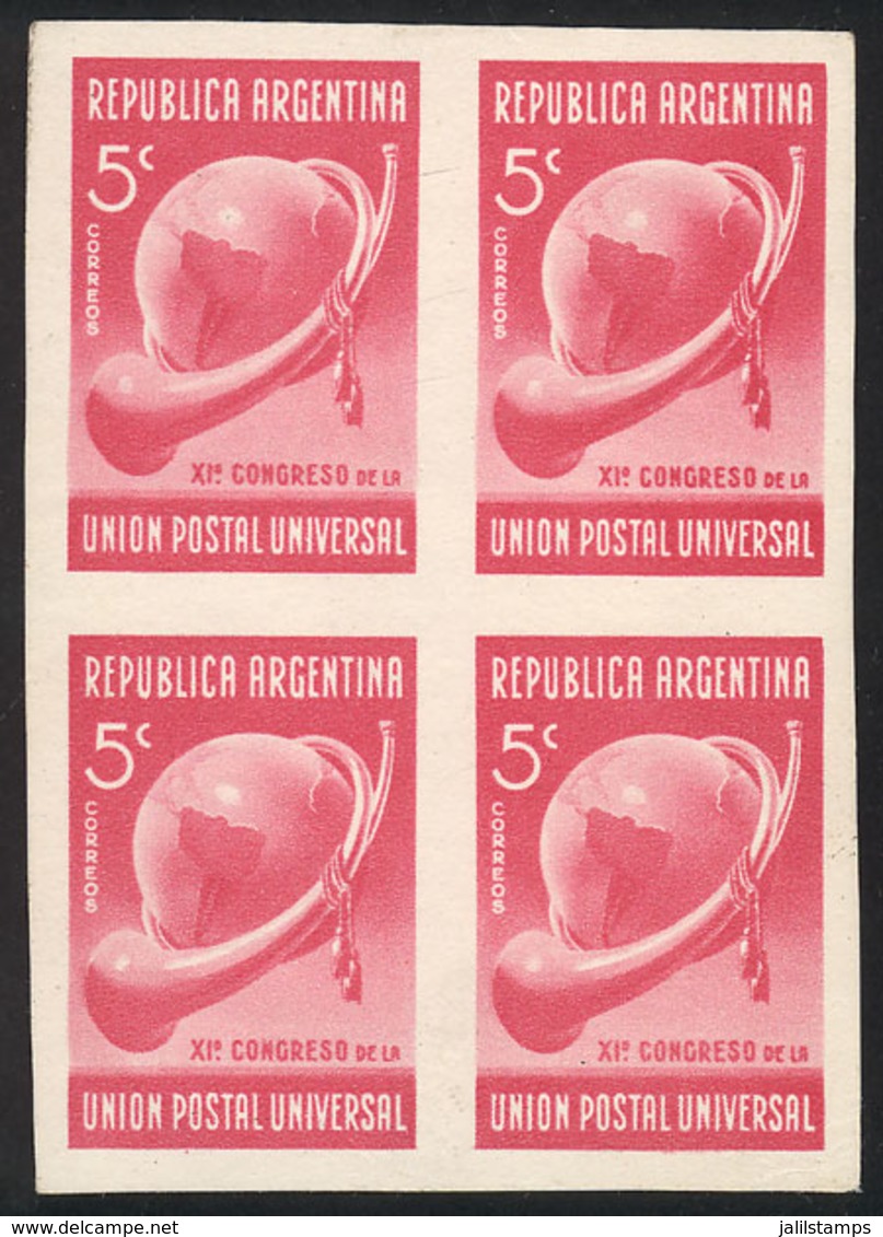 ARGENTINA: GJ.823, 1939 UPU Congress, TRIAL COLOR PROOF, Imperforate Block Of 4 Printed On Paper, VF Quality! - Other & Unclassified