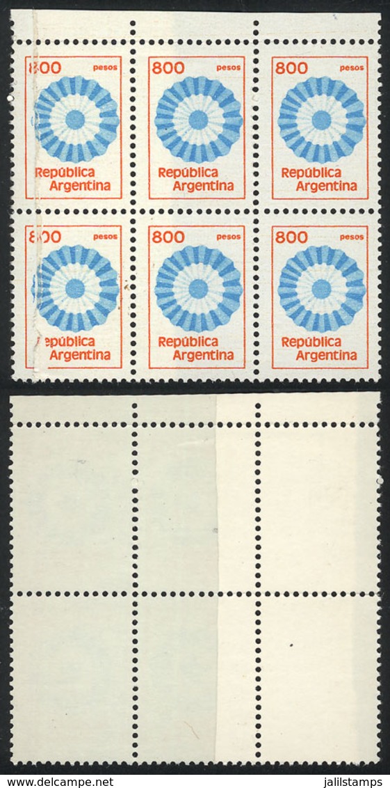 ARGENTINA: GJ.1871, 1979/82 800P. Cockade, Block Of 6 With END-OF-ROLL Joined Paper Variety, MNH, VF Quality! - Other & Unclassified