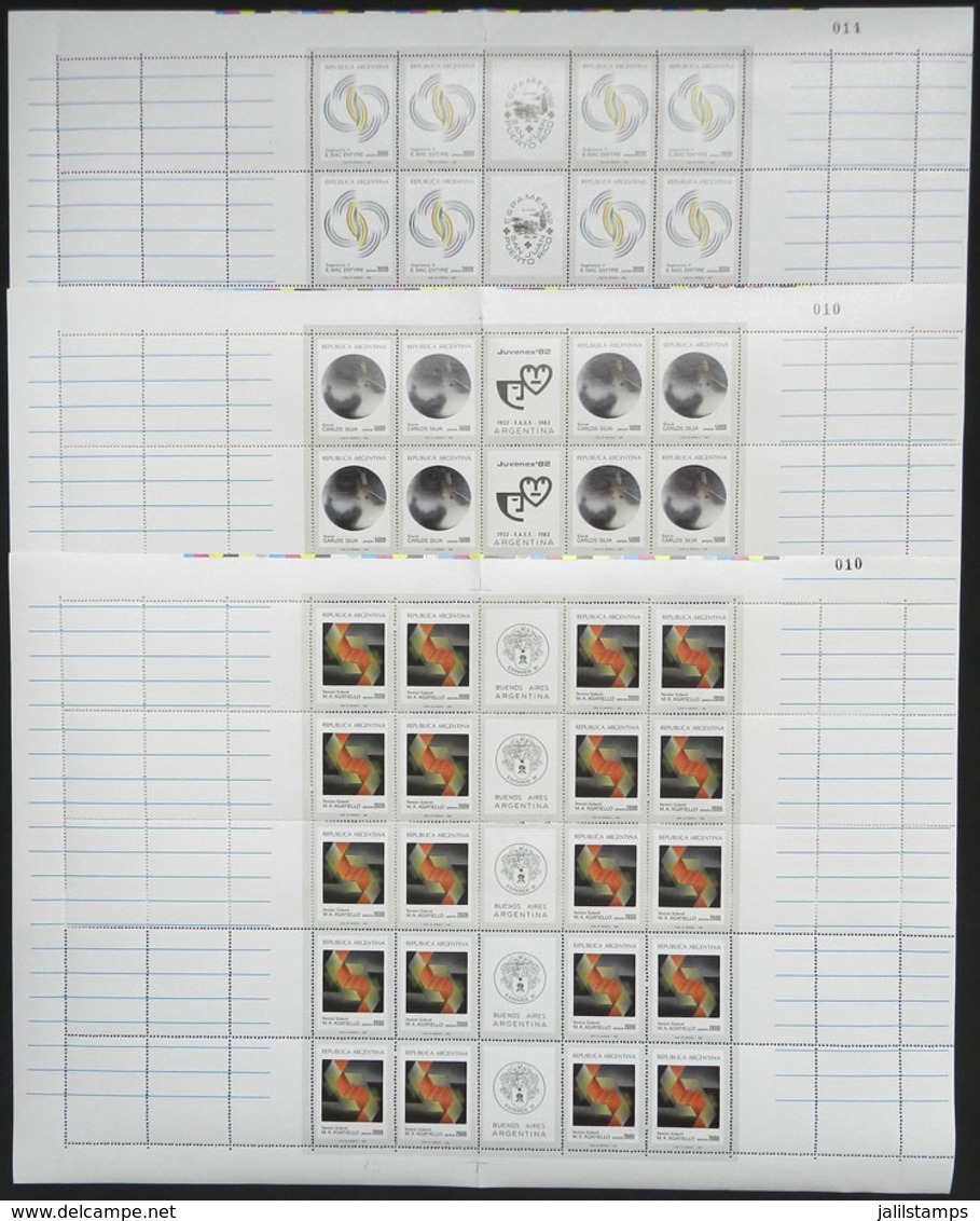 ARGENTINA: GJ.2057/59, 1982 Works Of Art, Cmpl. Set Of 3 Values In Complete Sheets That Include 5 Sets Of Gutters + 5 Se - Autres & Non Classés