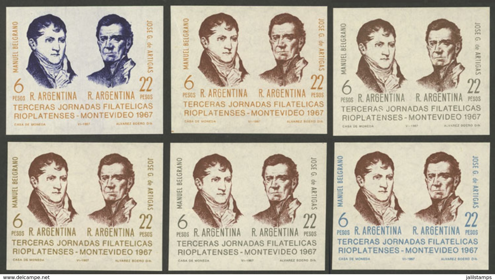 ARGENTINA: GJ.HB 23, Lot Of 6 TRIAL COLOR PROOFS Different From The Issued S.sheet, Excellent Quality! - Autres & Non Classés