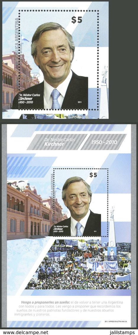 ARGENTINA: GJ.223, 2011 Nestor Kirchener, Souvenir Sheet Prepared But NOT ISSUED, With Variety: SHIFTED PERFORATION (the - Autres & Non Classés