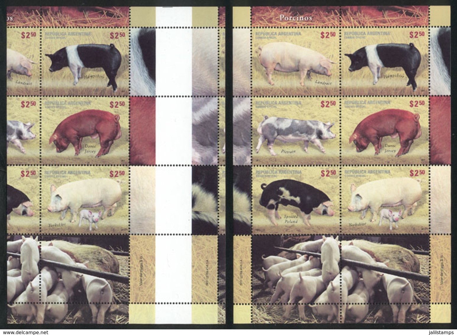 ARGENTINA: GJ.232, 2011 Pigs, With Spectacular DIECUT ERROR (along A Normal Sheet For Comparison), MNH, Excellent Qualit - Other & Unclassified