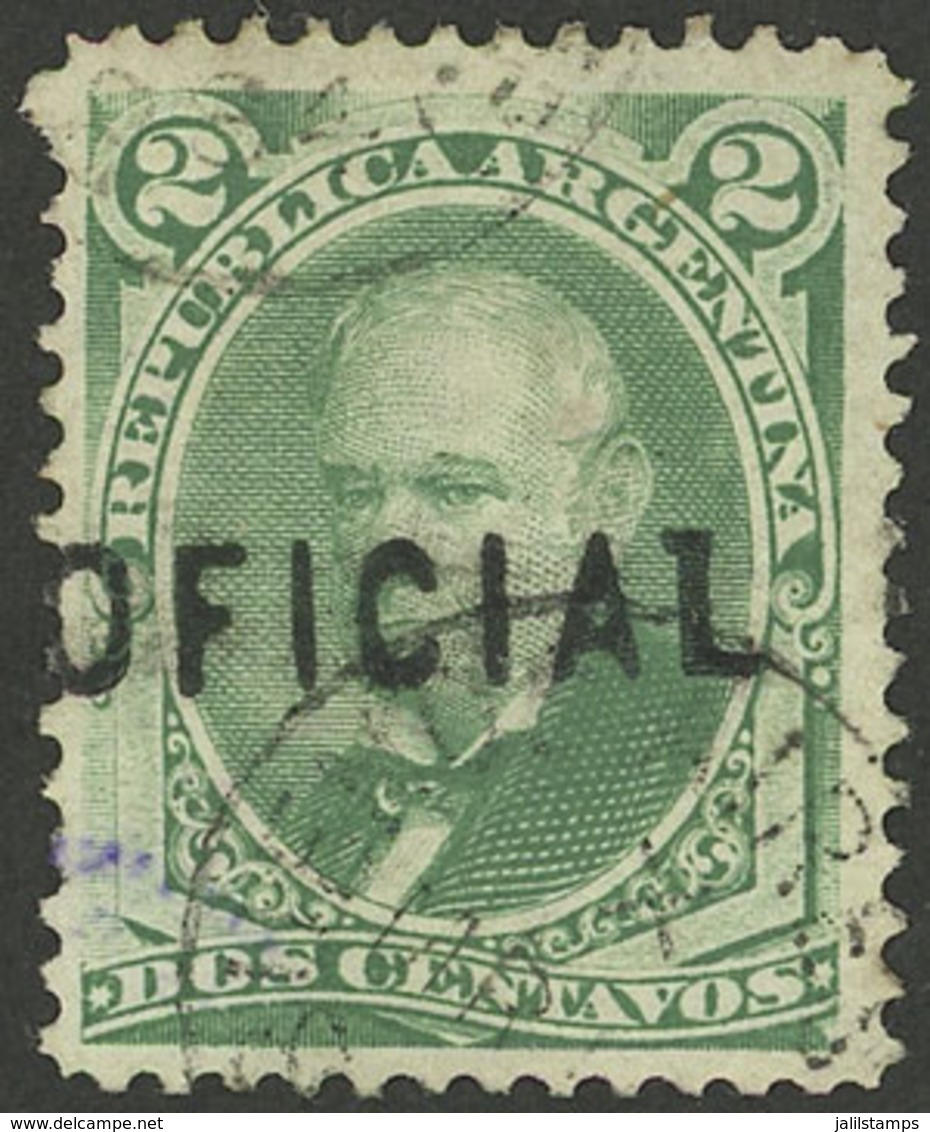 ARGENTINA: GJ.3, 1884 2c. Yellow-green, Used, VF Quality, Very Rare, With Small Stanley Gibbons Guarantee Mark On Back - Officials