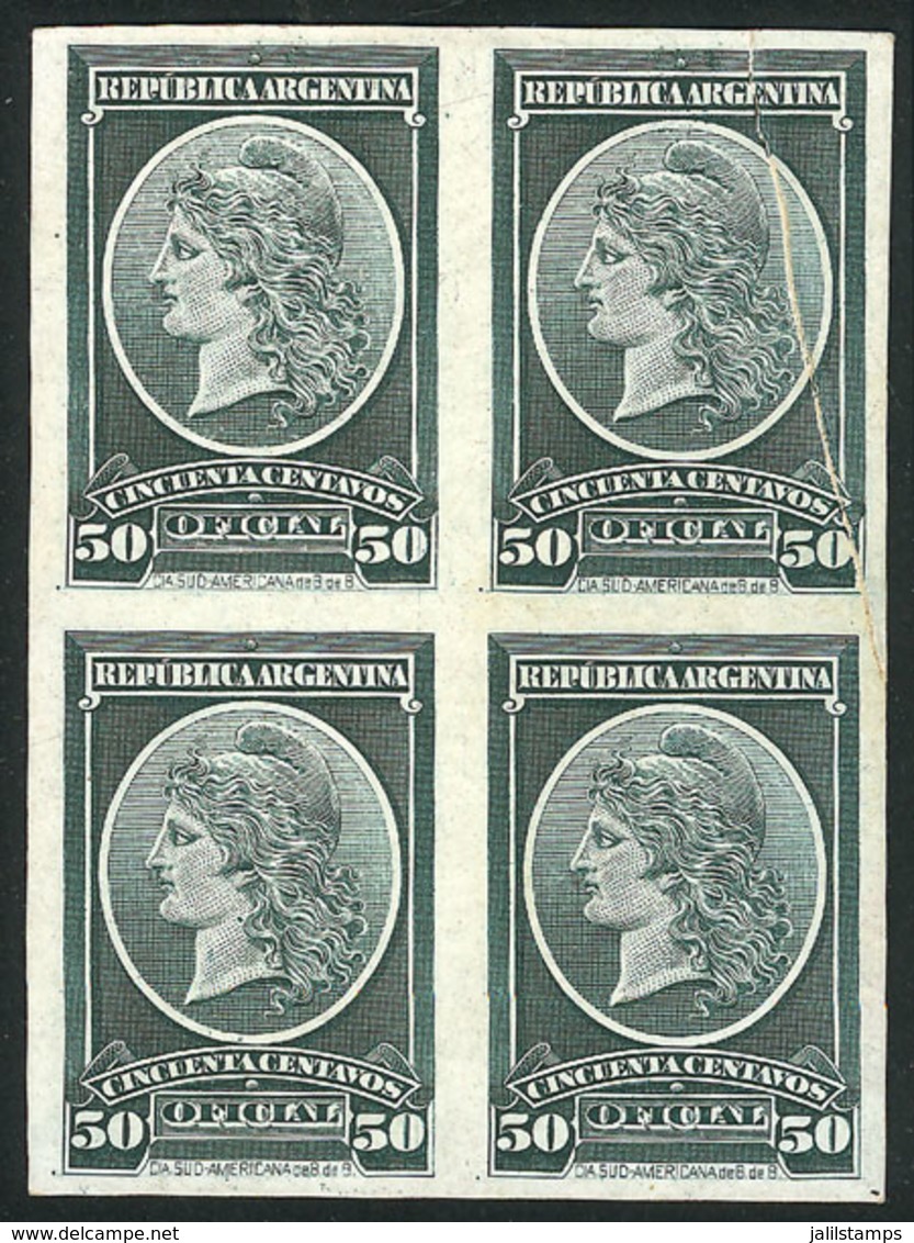 ARGENTINA: GJ.39, Trial Color Proof With RARE VARIETY: Proof In Dark Green Printed On Card With Glazed Front, The Top Ri - Servizio
