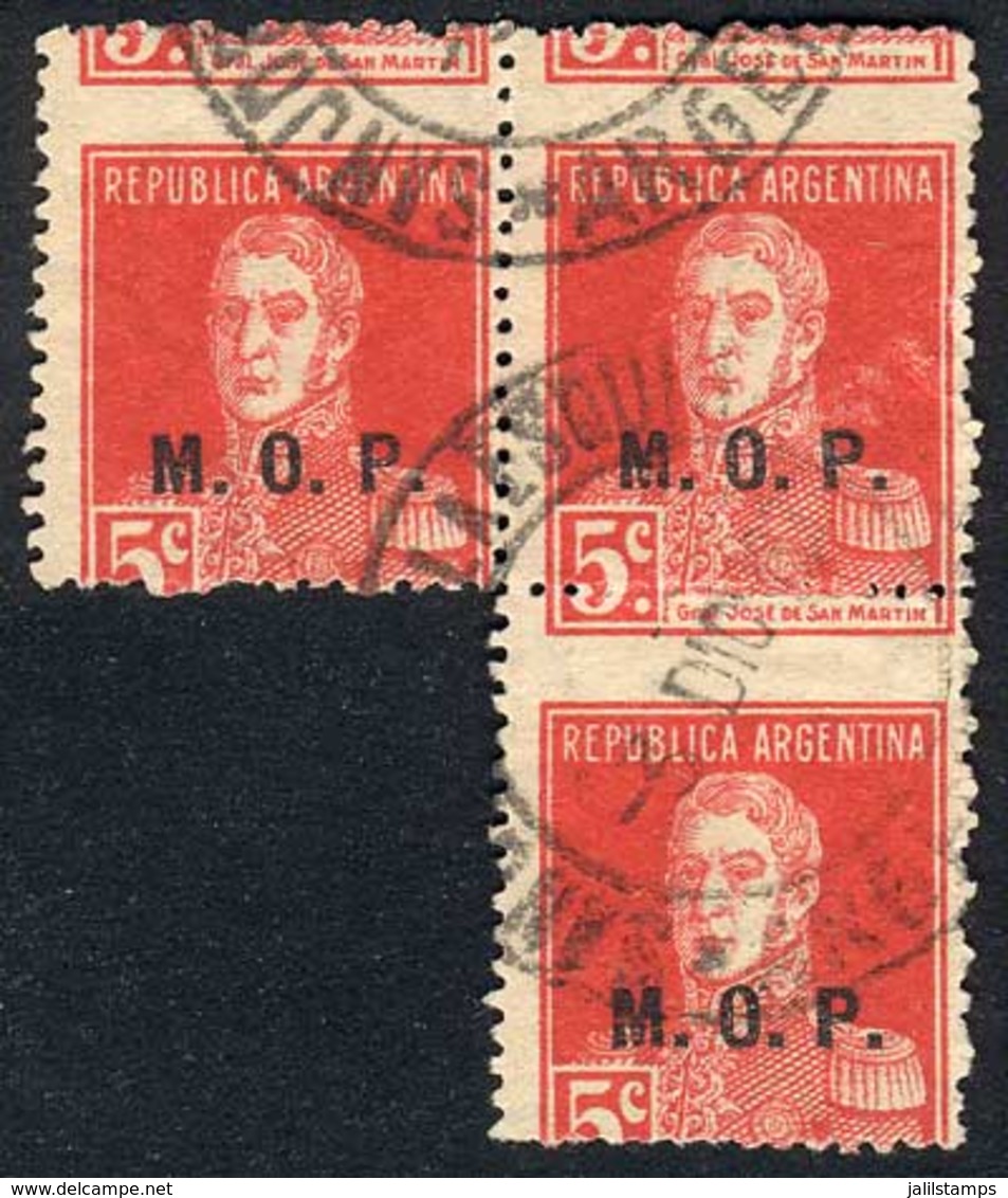 ARGENTINA: GJ.483, Block Of 3 With Very Shifted Perforation VARIETY, Very Nice! - Officials
