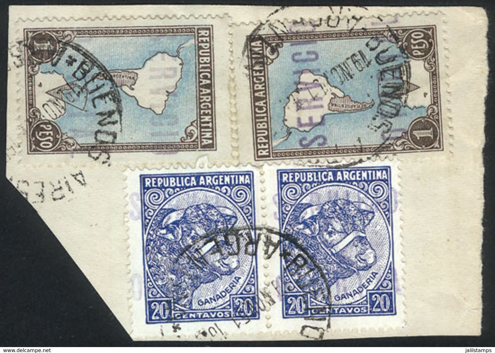 ARGENTINA: GJ.809 X2 + 810 X2, On Fragment With Postmarks Of Buenos Aires For 19/NO/1951, Excellent Quality, Very Rare,  - Servizio