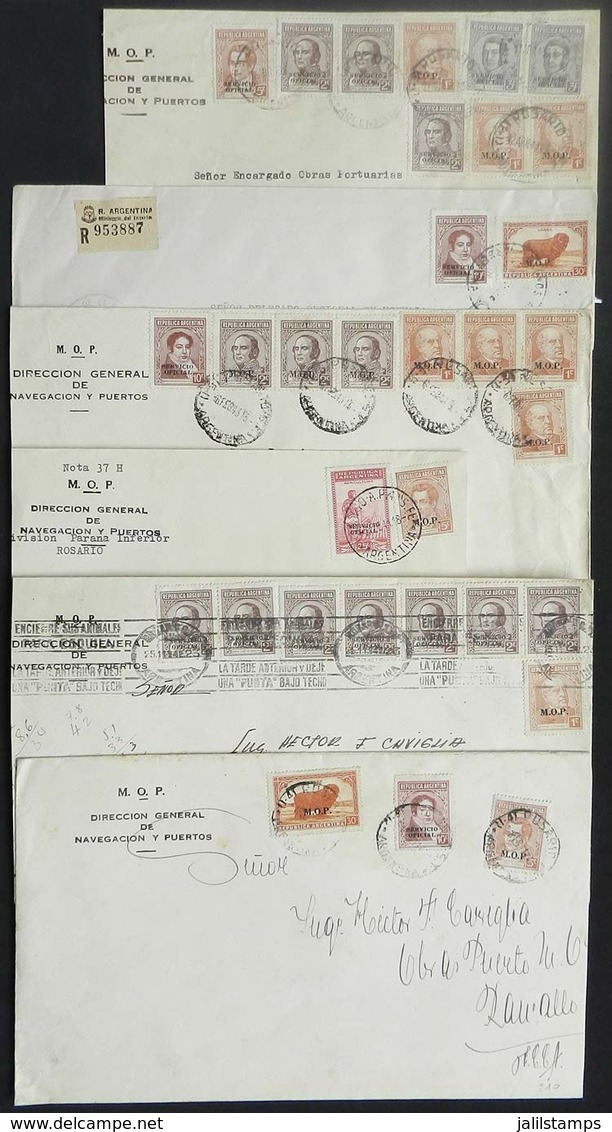 ARGENTINA: 6 Covers Posted Between 1941 And 1943 With Postages That Combine Stamps With Overprints 'M.O.P.' And 'SERVICI - Servizio