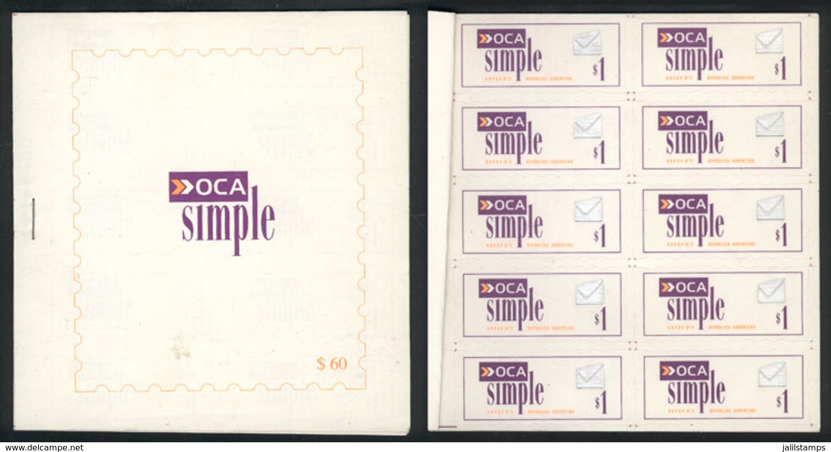 ARGENTINA: OCA: Rare Booklet Of 60 Self-adhesive Stamps Of 1P., Complete, Excellent Quality! - Other & Unclassified