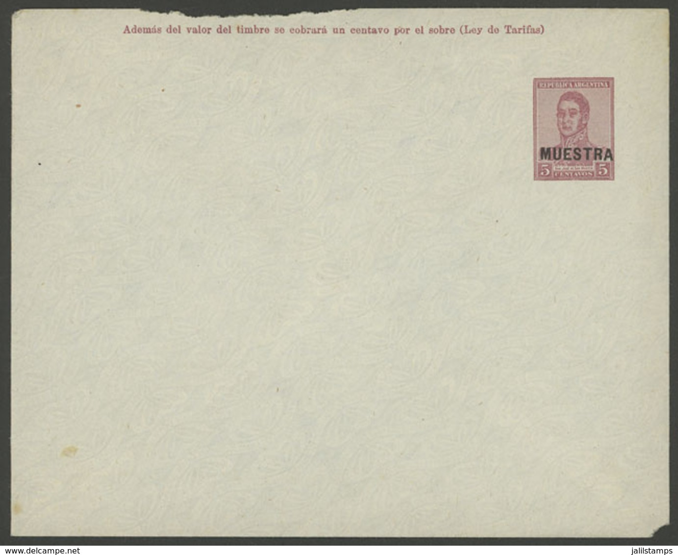 ARGENTINA: GJ.SOB-64, 1917 5c. San Martín Wove Paper With MUESTRA Overprint (not Yet Catalogued), Minor Faults Else Very - Postal Stationery