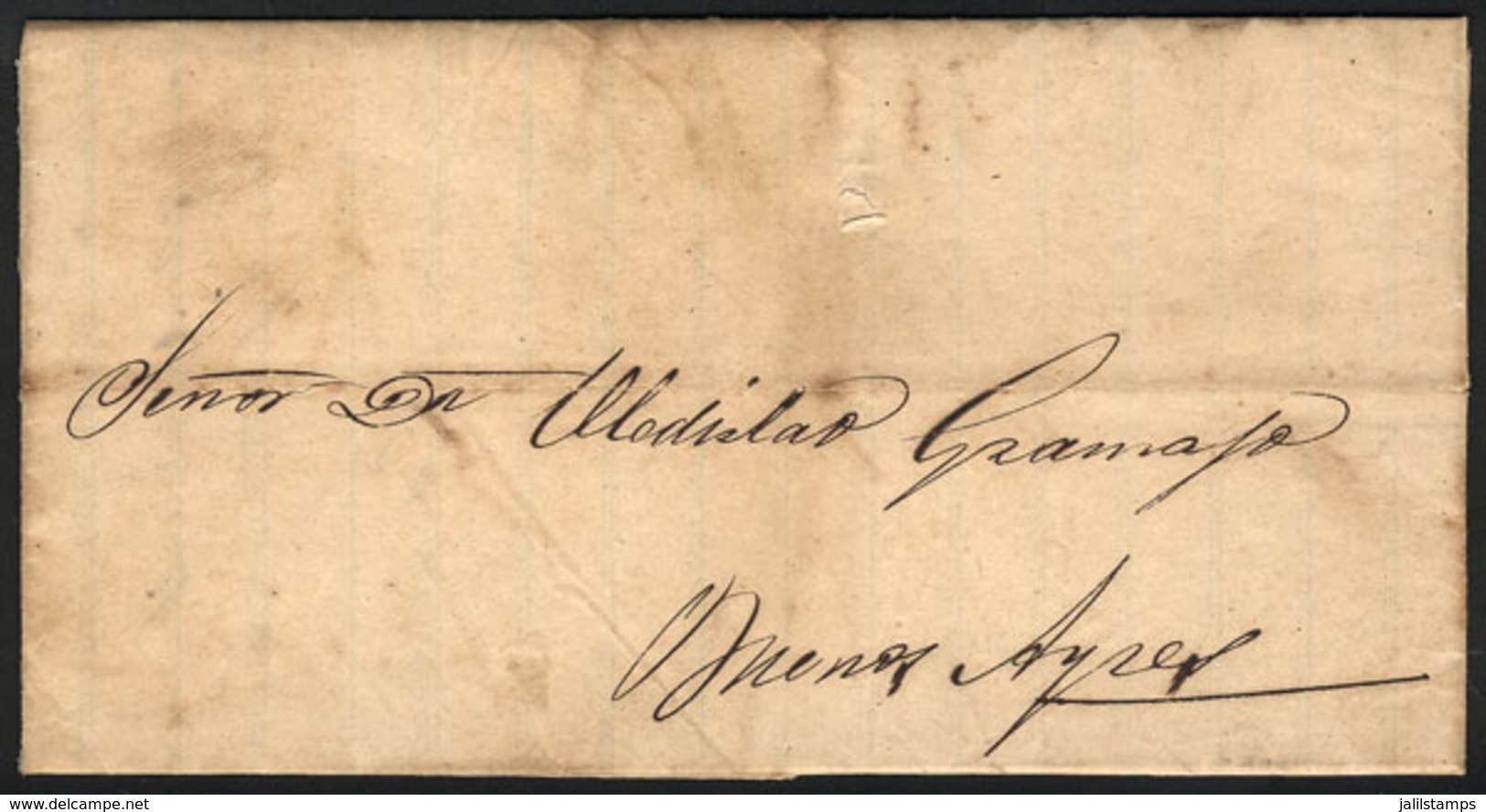 ARGENTINA: Entire Letter Dated ESQUINA 11/JA/1866, Sent To Buenos Aires Without Postage Or Postal Marks, Sent 'with Leat - Other & Unclassified