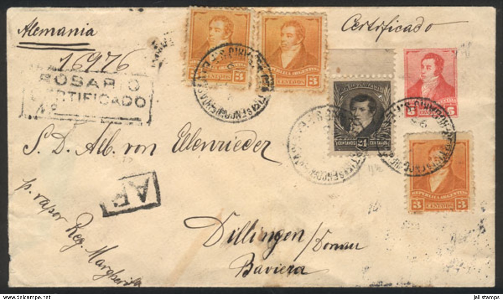 ARGENTINA: Registered 5c. Stationery Envelope With AR Sent From Rosario To Germany In MAY/18 With Handsome Additional Po - Other & Unclassified