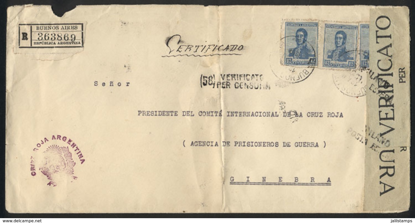 ARGENTINA: Registered Cover Sent By Red Cross Argentina From Buenos Aires To Switzerland On 17/AU/1918 Franked With 36c. - Altri & Non Classificati