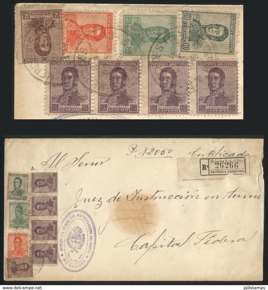 ARGENTINA: Registered Cover Sent From Mercedes To Buenos Aires On 22/SE/1919 Franked With 22c. With Stamps Of The San Ma - Altri & Non Classificati