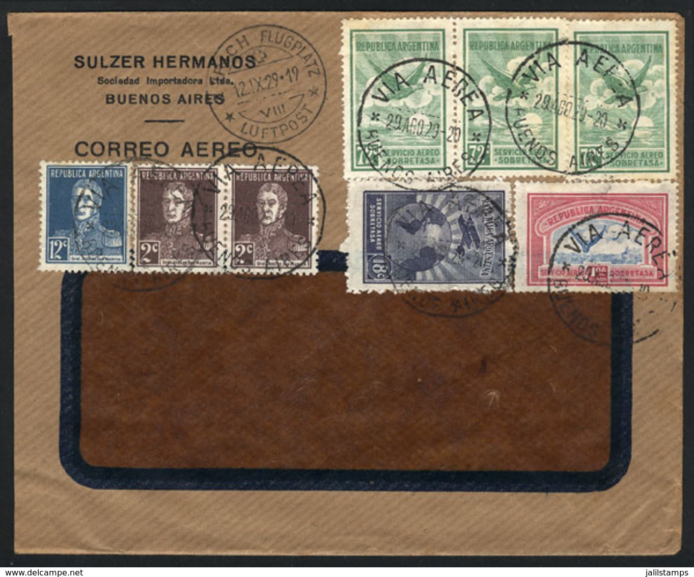 ARGENTINA: Airmail Cover Sent From Buenos Aires To Switzerland On 29/AU/1929 With Spectacular Postage Of 3.60P. By Air F - Altri & Non Classificati