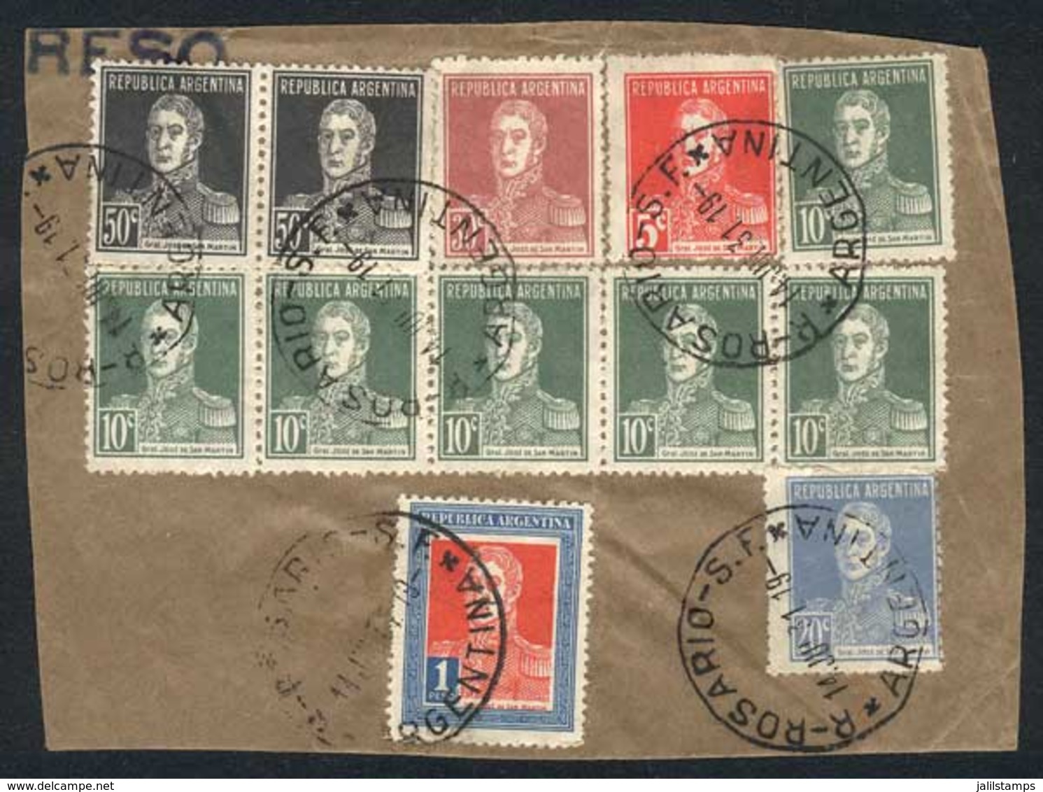 ARGENTINA: Fragment Of Parcel Post Cover Used On 14/JUL/1931, With Nice Postage Of $3.15 Consisting Of Stamps Of The San - Altri & Non Classificati