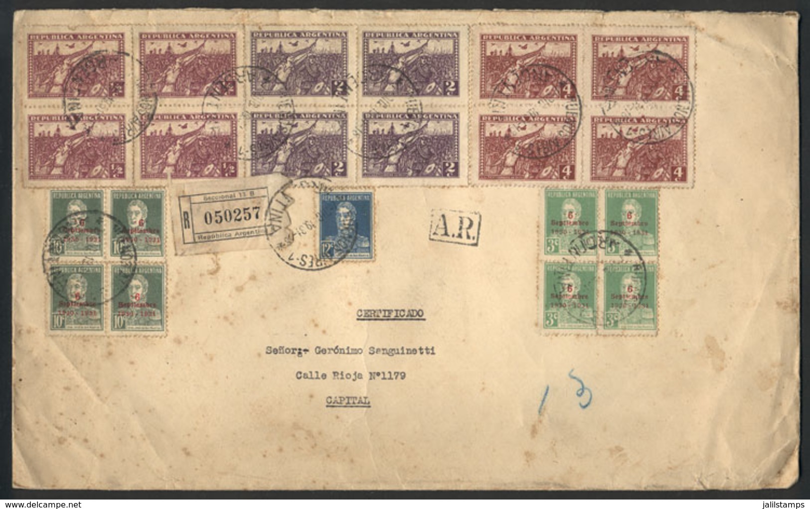 ARGENTINA: Large Registered Cover Used In Buenos Aires On 7/DE/1931 With Attractive Postage Of 90c. Including BLOCKS OF  - Autres & Non Classés