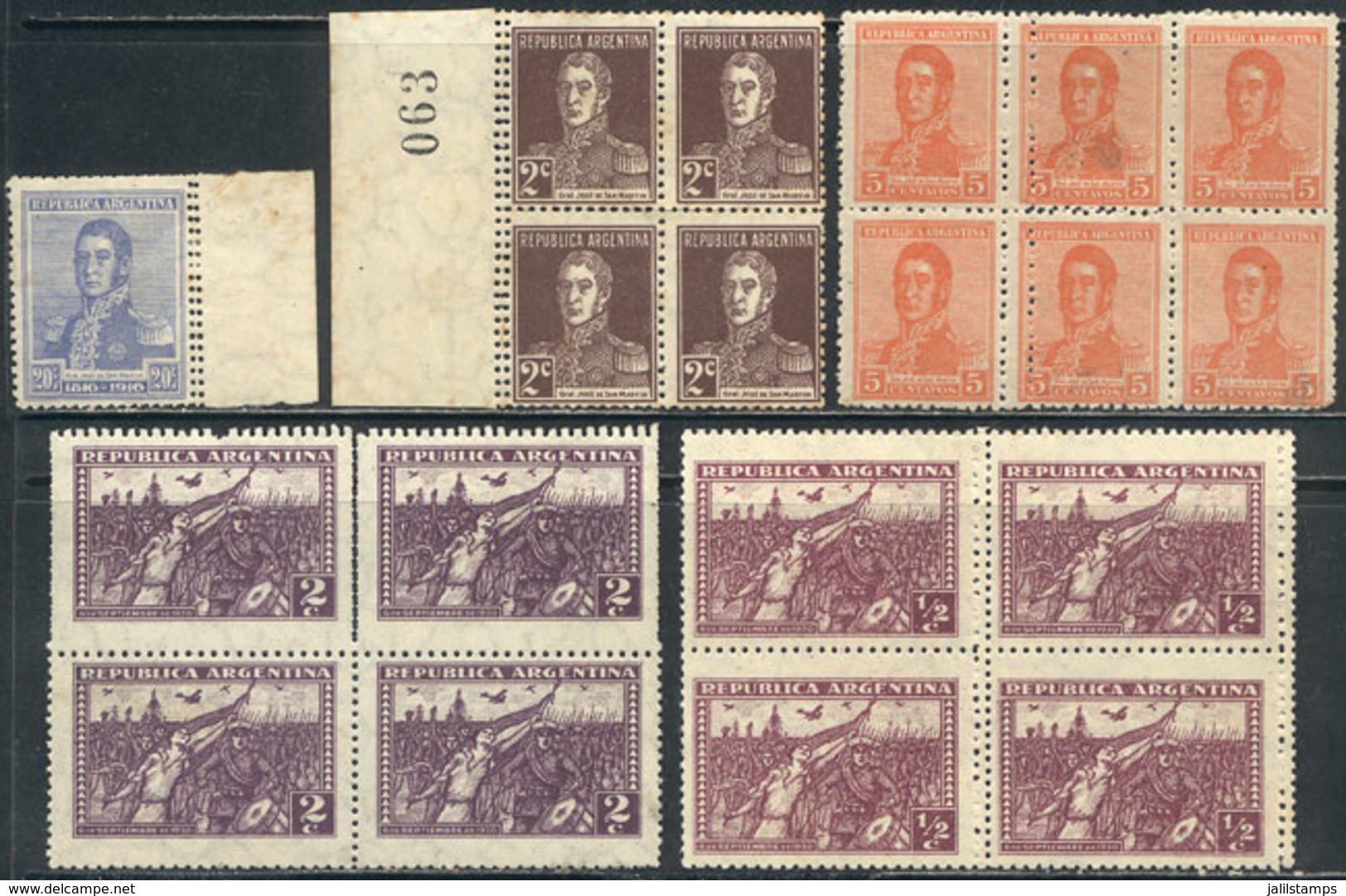 ARGENTINA: PERFORATION VARITIES: 5 Stamps With DOUBLE PERFORATIONS, Most In Blocks Of 4 Or Larger, Some With Light Stain - Collections, Lots & Series