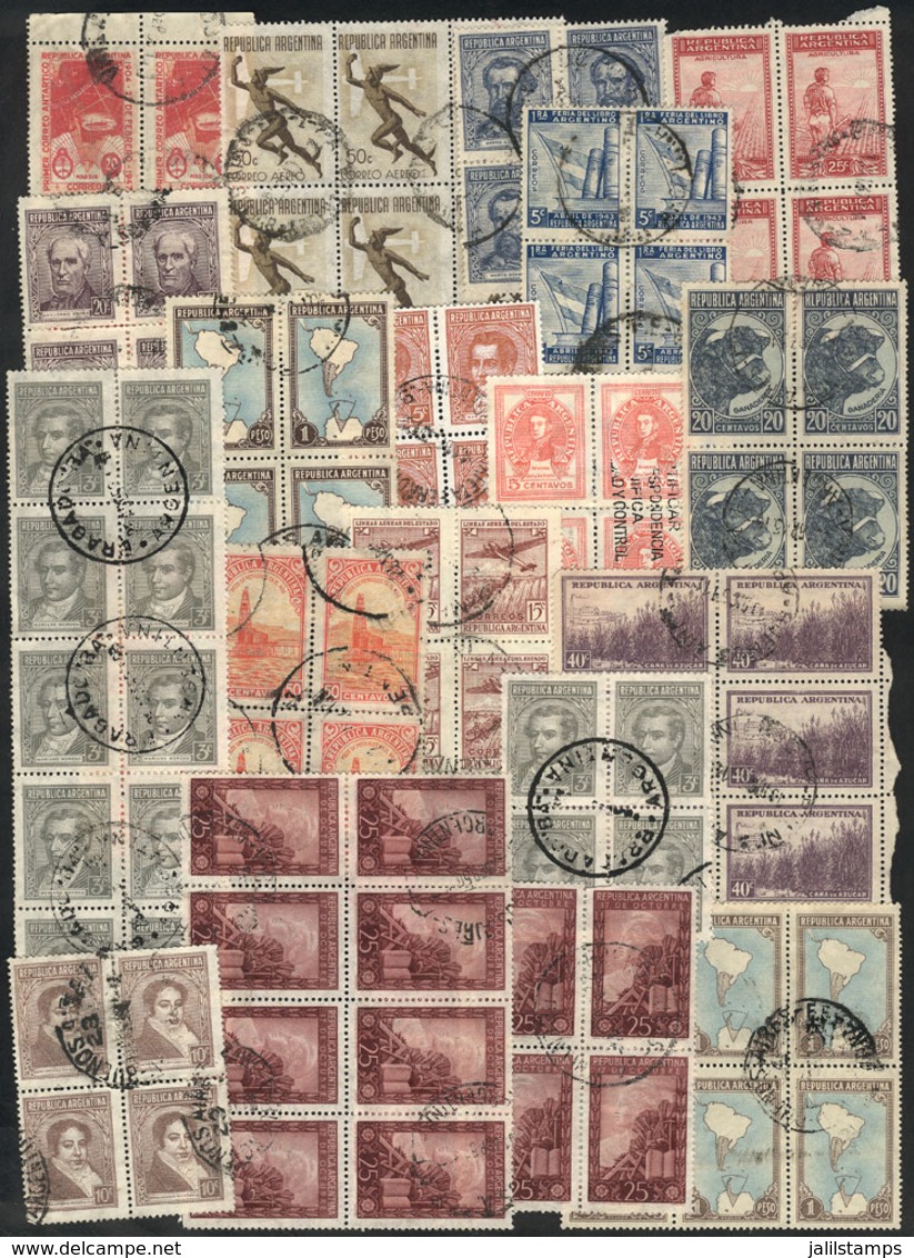 ARGENTINA: 130 Used Blocks Of 4 Or Larger Of Varied Stamps (little Duplication), General Quality Is Fine To Very Fine, N - Collections, Lots & Series