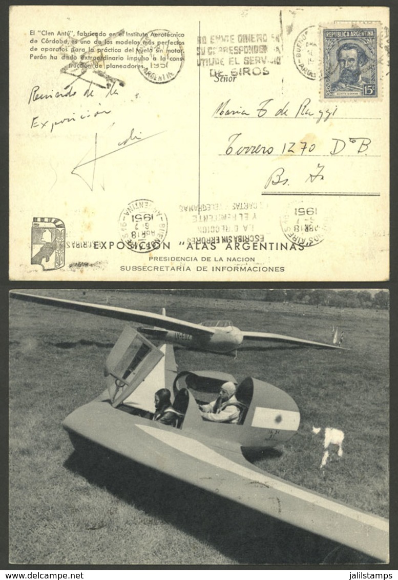 ARGENTINA: PERONISM: Rare Card Of The "Alas Argentinas" Exhibition, With View Of A Glider And Text: "The Clen Antú, Manu - Argentinien