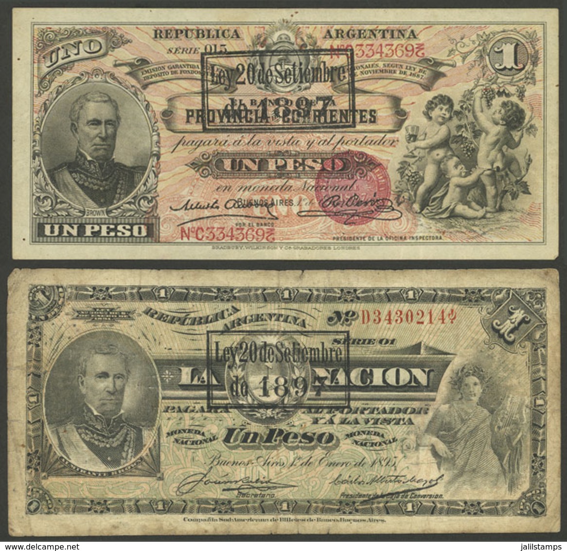 ARGENTINA: 2 BANKNOTES (paper Money) Of The Year 1897, Very Interesting! - Altri & Non Classificati