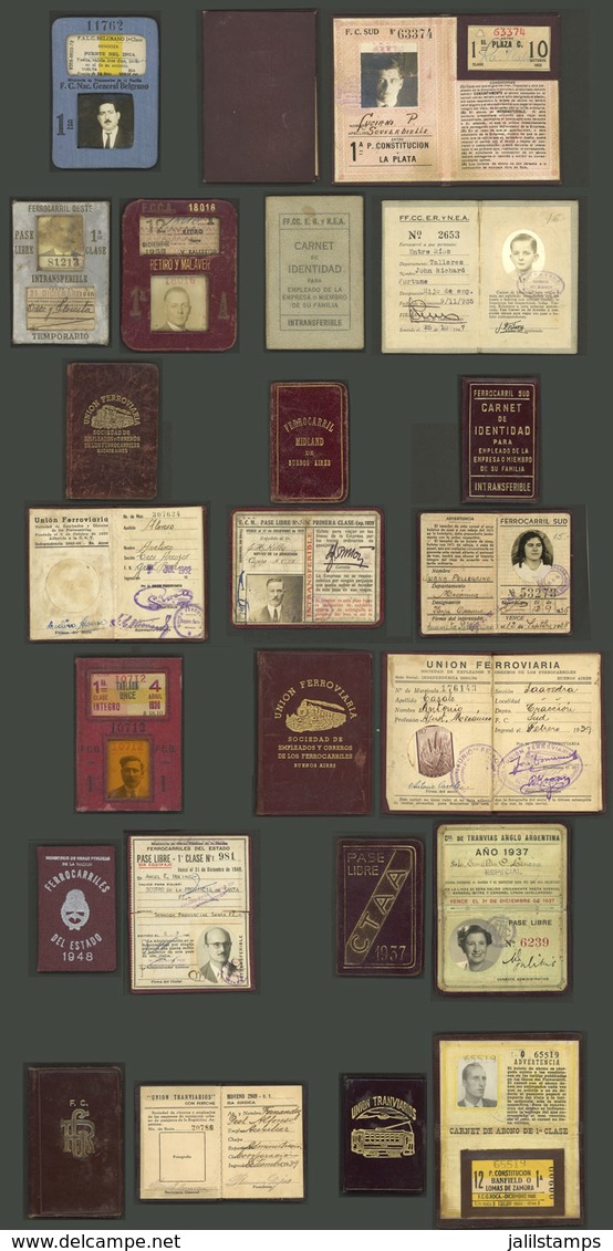 ARGENTINA: RAILWAY CARDS: 14 Cards Including Free Passes, ID Cards For Employees, Monthly Passes, Etc. Of The 1920s To 1 - Other & Unclassified