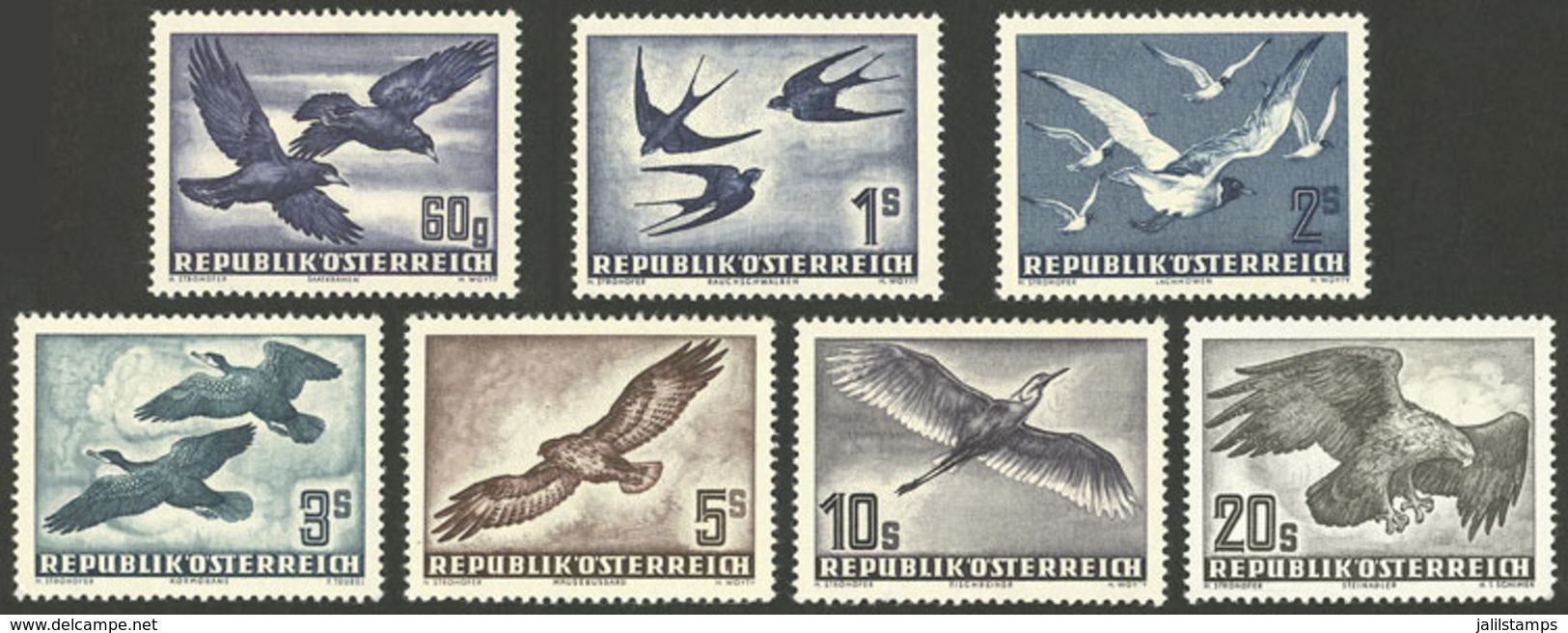 AUSTRIA: Yvert 54/60, 1950/3 Birds, Cmpl. Set Of 7 Values, MNH Perfect, Superb! - Altri & Non Classificati