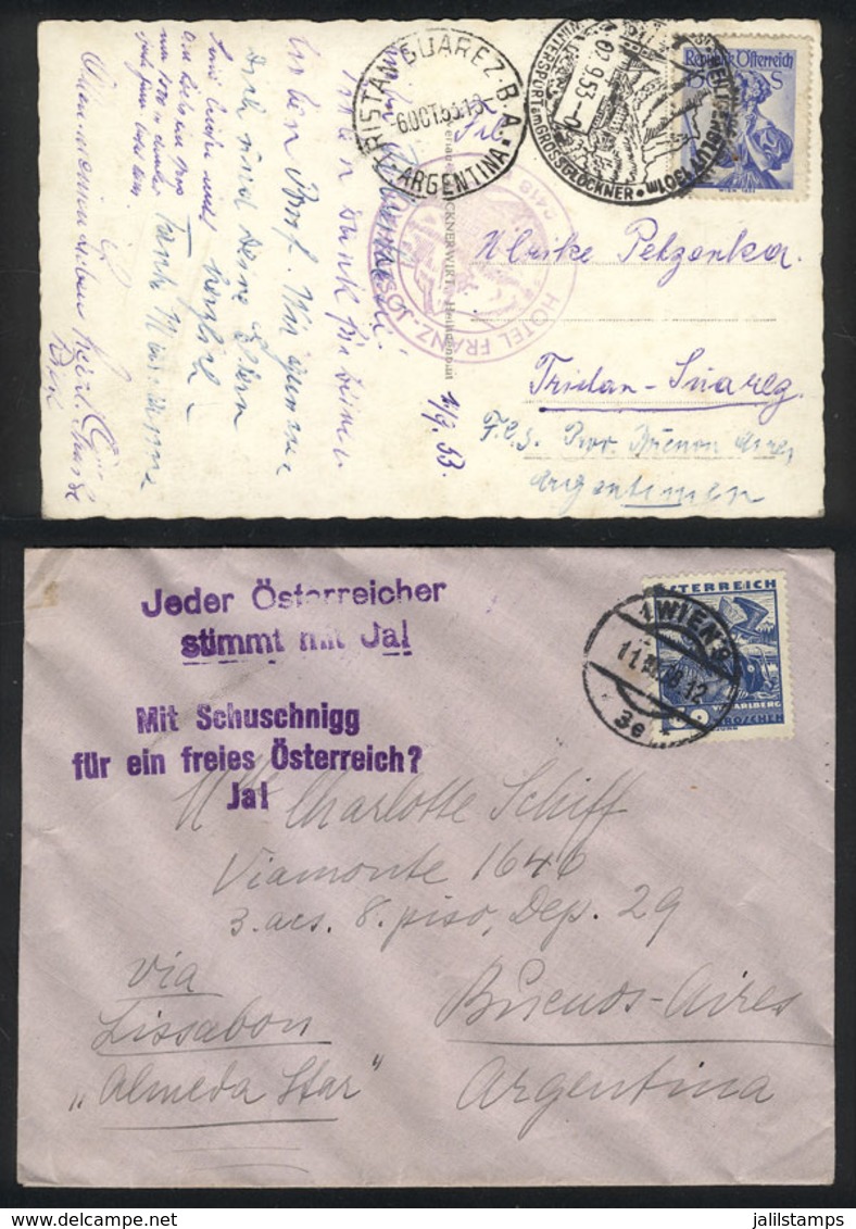 AUSTRIA: Cover Sent To Argentina In 1938 And Postcard Of 1953, Interesting Postal Marks, VF Quality! - Autres & Non Classés