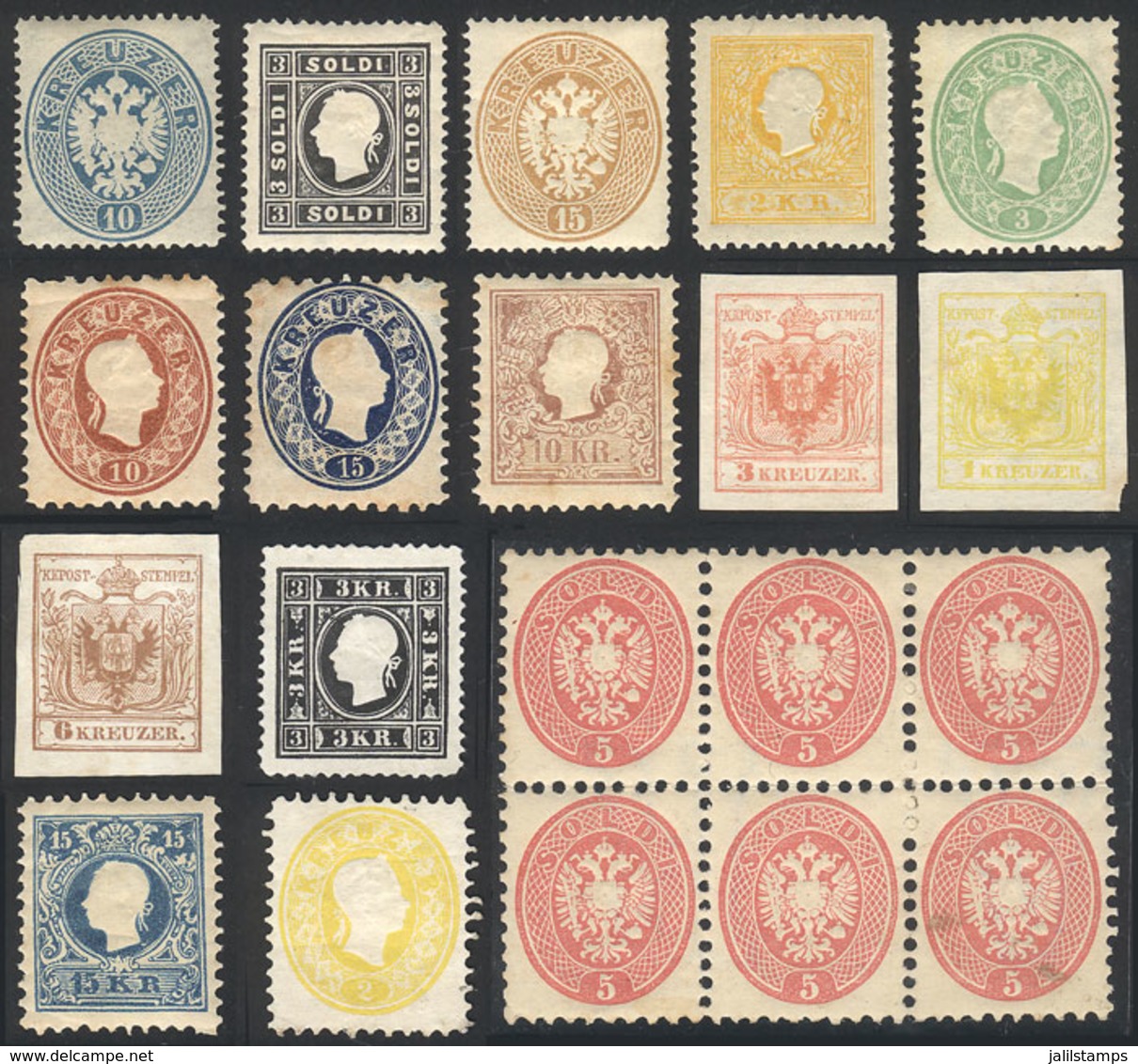 AUSTRIA: Lot Of Old Stamps, Possibly Reprints, Most With Gum, It Includes An Interesting Block Of 6 Mint With Gum (the L - Altri & Non Classificati