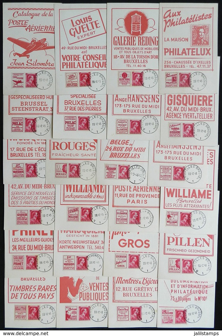 BELGIUM: 24 Maximum Cards Of 1945 (one Of 1946) With Advertising Stamps Of PHILATELIC HOUSES, Very Little Duplication, F - Other & Unclassified