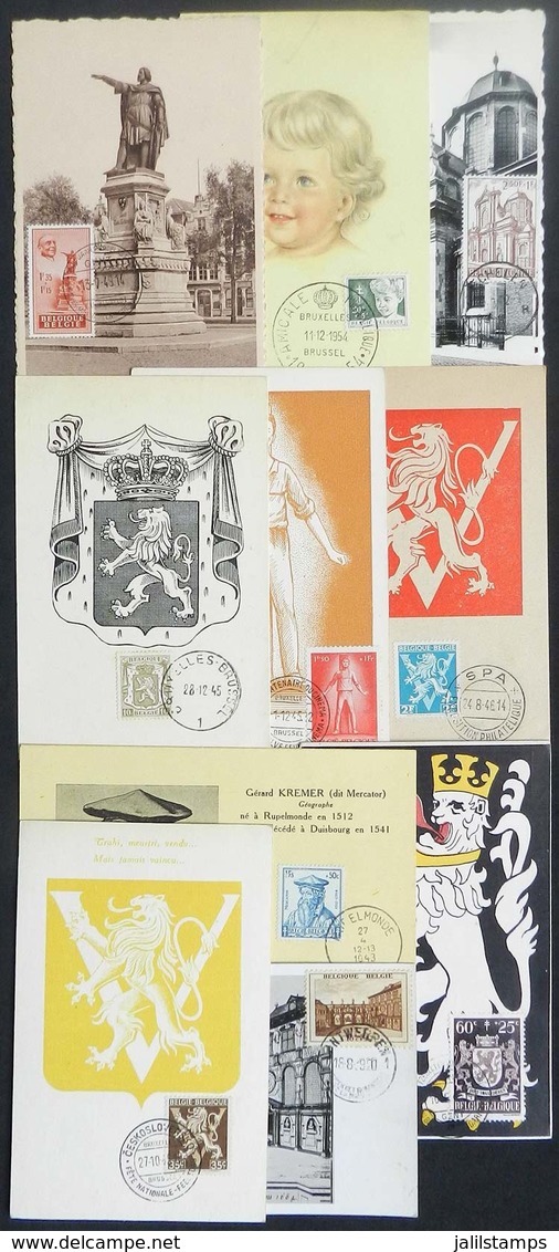 BELGIUM: 10 Maximum Cards Of 1939/62, Varied Topics: Children, Architecture, Famous Persons, Coats Of Arms, Etc., Fine T - Autres & Non Classés