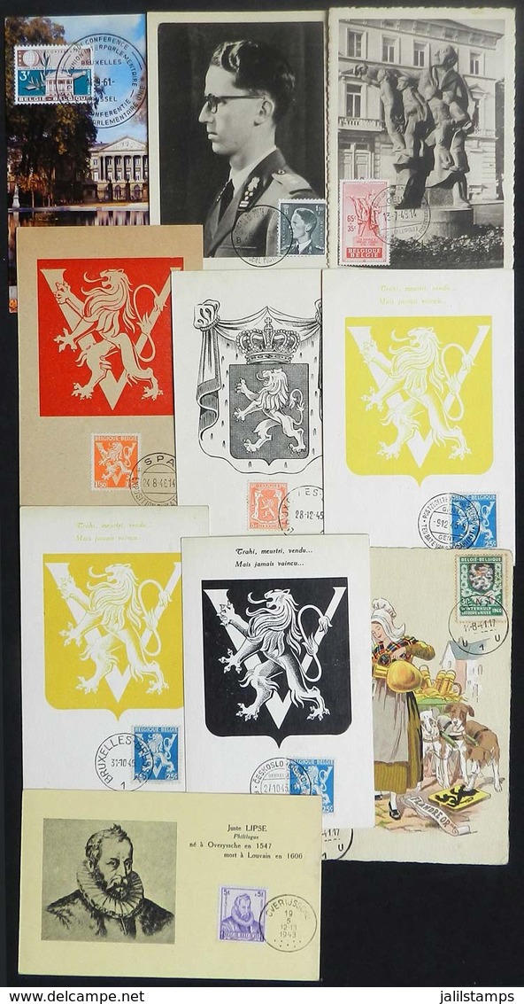 BELGIUM: 10 Maximum Cards Of 1941/61, Varied Topics: Architecture, Royalty, Famous Persons, Coats Of Arms, Etc., Fine To - Autres & Non Classés