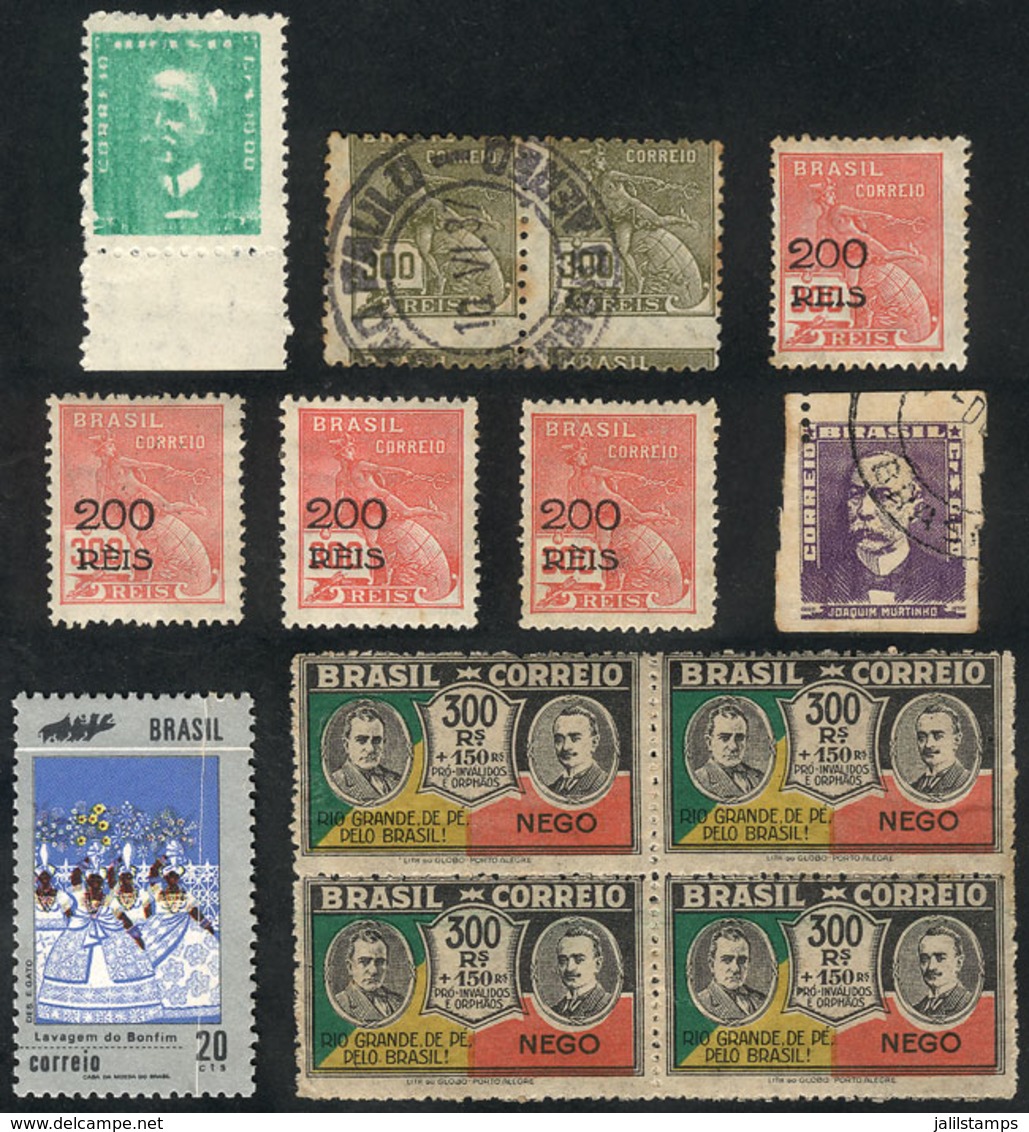 BRAZIL: Lot Of Interesting Varieties, Many Very Rare, For Example: Surcharged 200Rs. Stamp With Varieties "E With Accent - Sonstige & Ohne Zuordnung