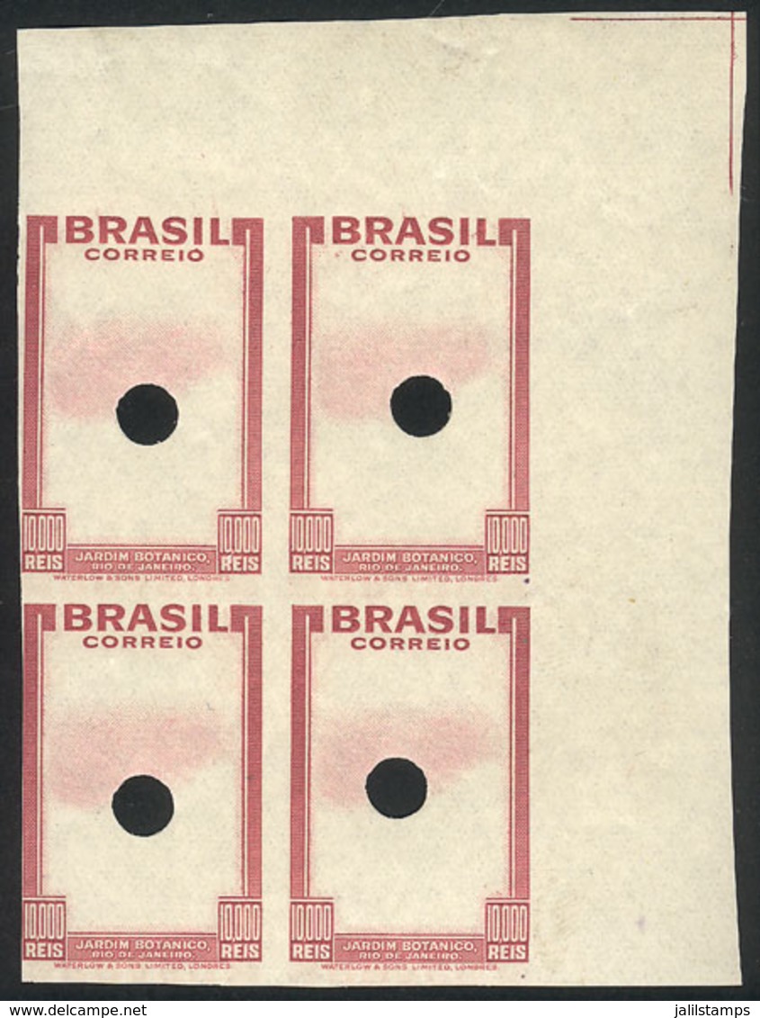 BRAZIL: Sc.449, 1937 10,000Rs. Botanical Garden In Rio, PROOF Of The Frame, MNH Block Of 4 With Punch Hole In The Center - Autres & Non Classés