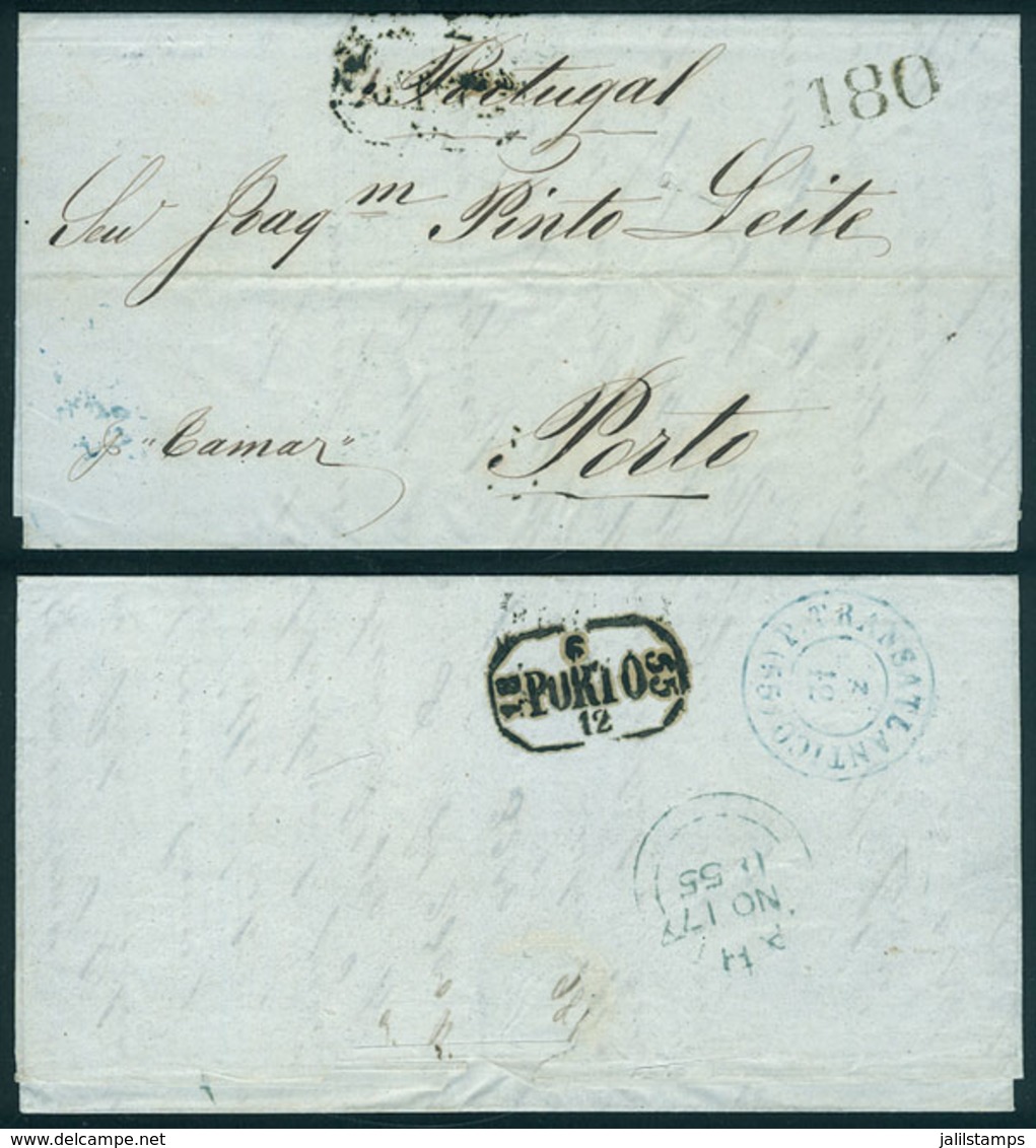 BRAZIL: Entire Letter Dated BAHIA 18/NO/1855 And Sent To Porto (Portugal) Via British Mail, With Good Postal Markings On - Other & Unclassified