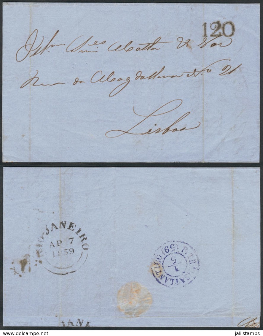 BRAZIL: Entire Letter Sent From Rio De Janeiro To Lisboa On 7/AP/1858 Via British Mail, Excellent Quality! - Sonstige & Ohne Zuordnung