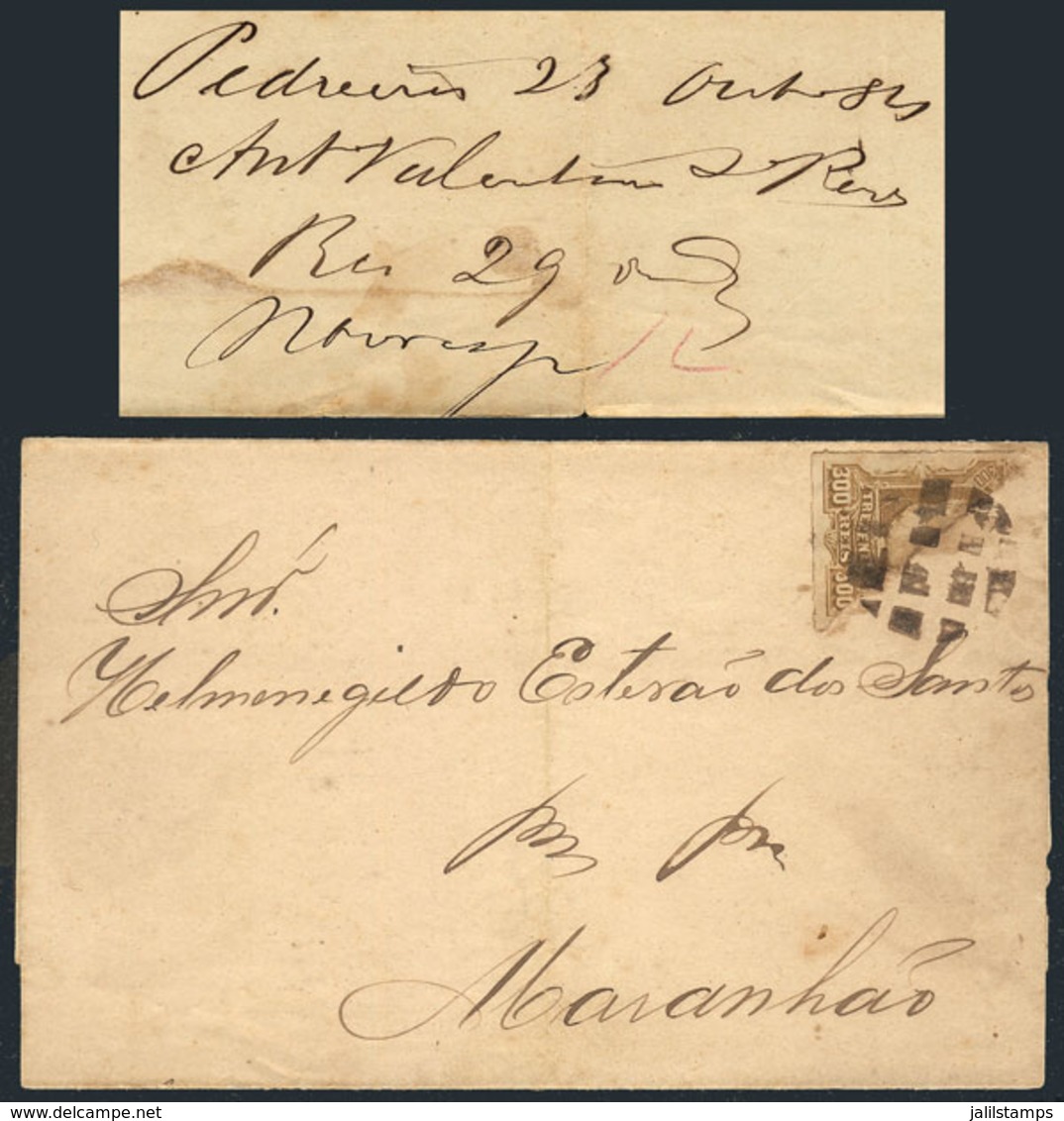 BRAZIL: Folded Cover Dated Pedreira? 23/OC/1884 To Maranhao, Franked By Sc.75 BISECT, Tied By Mute Segmented Cork Cancel - Andere & Zonder Classificatie