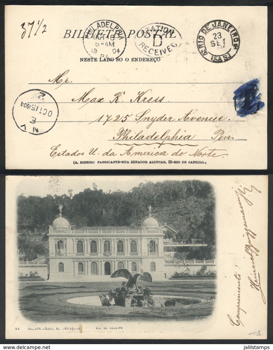 BRAZIL: Postcard Sent Without Postage From Rio De Janeiro To USA On 23/SE/1904, With Cancels And Varied Due Marks, Excel - Sonstige & Ohne Zuordnung