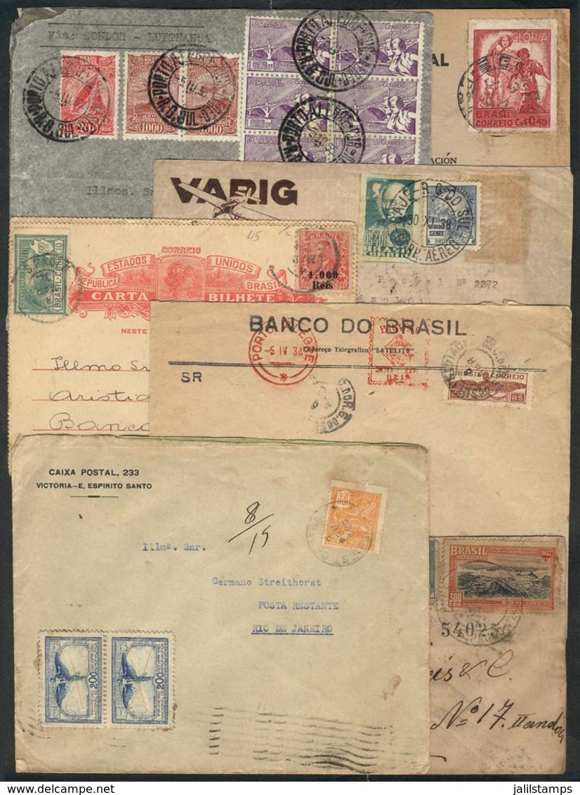 BRAZIL: 7 Covers Or Cards Used Between 1928 And 1945 With Interesting Postages, Many Of The Stamps Are Commemorative, In - Other & Unclassified