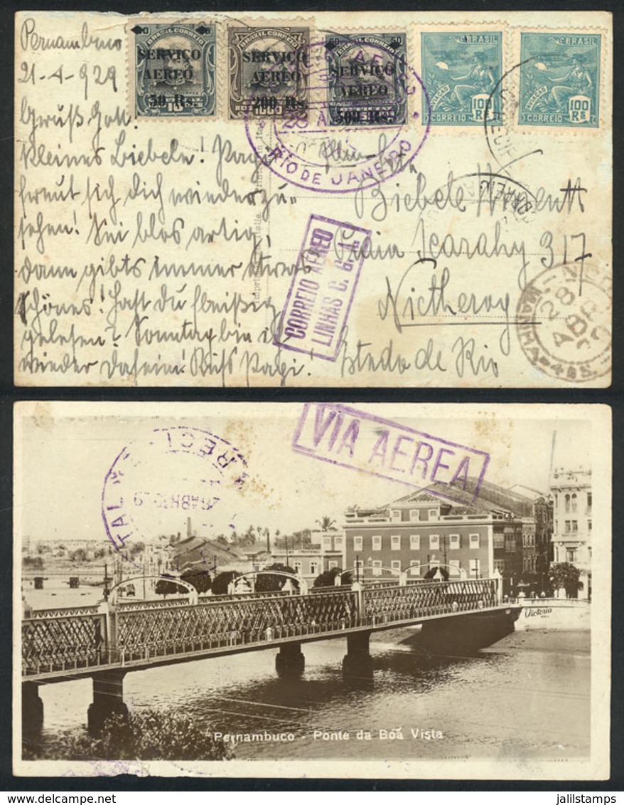 BRAZIL: Beautiful PC With View Of The Boa Vista Bridge In Pernambuco, Sent By Airmail To Niteroi On 21/AP/1929 (by C.G.A - Other & Unclassified