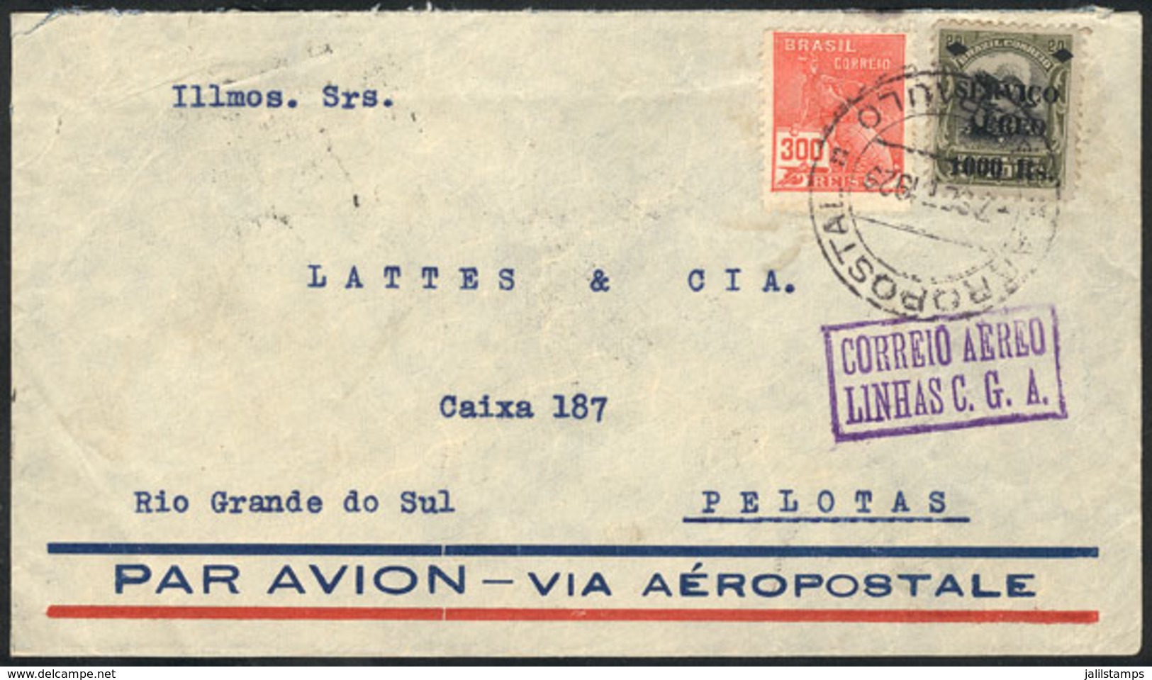 BRAZIL: Cover Flown Between Sao Paulo And Pelotas On 7/SE/1929 Via C.G.A., Very Fine Quality! - Autres & Non Classés