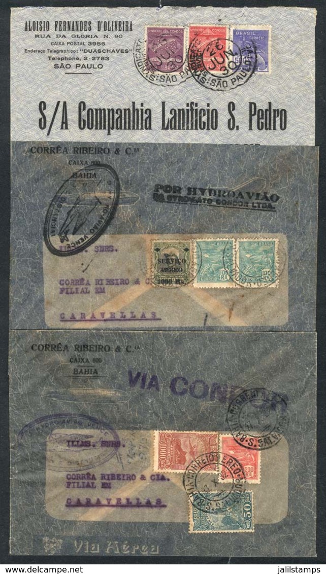 BRAZIL: 3 Airmail Covers Carried Via CONDOR Between 1930 And 1932, With Very Attractive Postages And Good Postmarks. Ver - Autres & Non Classés