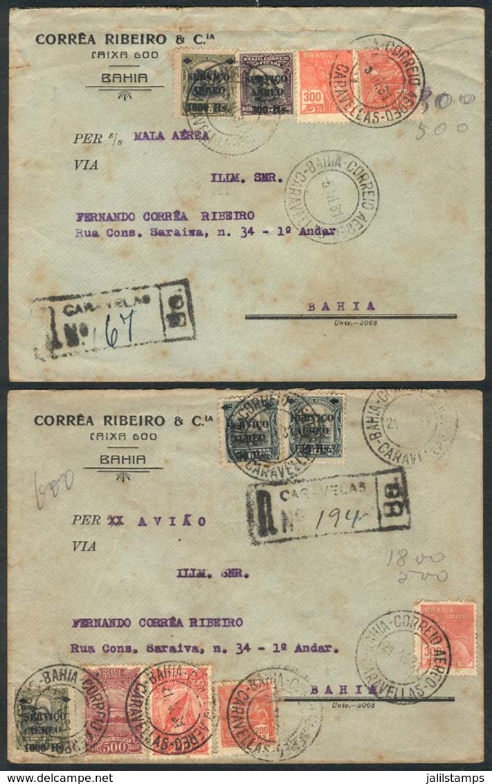 BRAZIL: 2 Registered Covers Sent Via Airmail In MAR And MAY/1931 From CARAVELAS To Bahia, VF Quality! - Other & Unclassified
