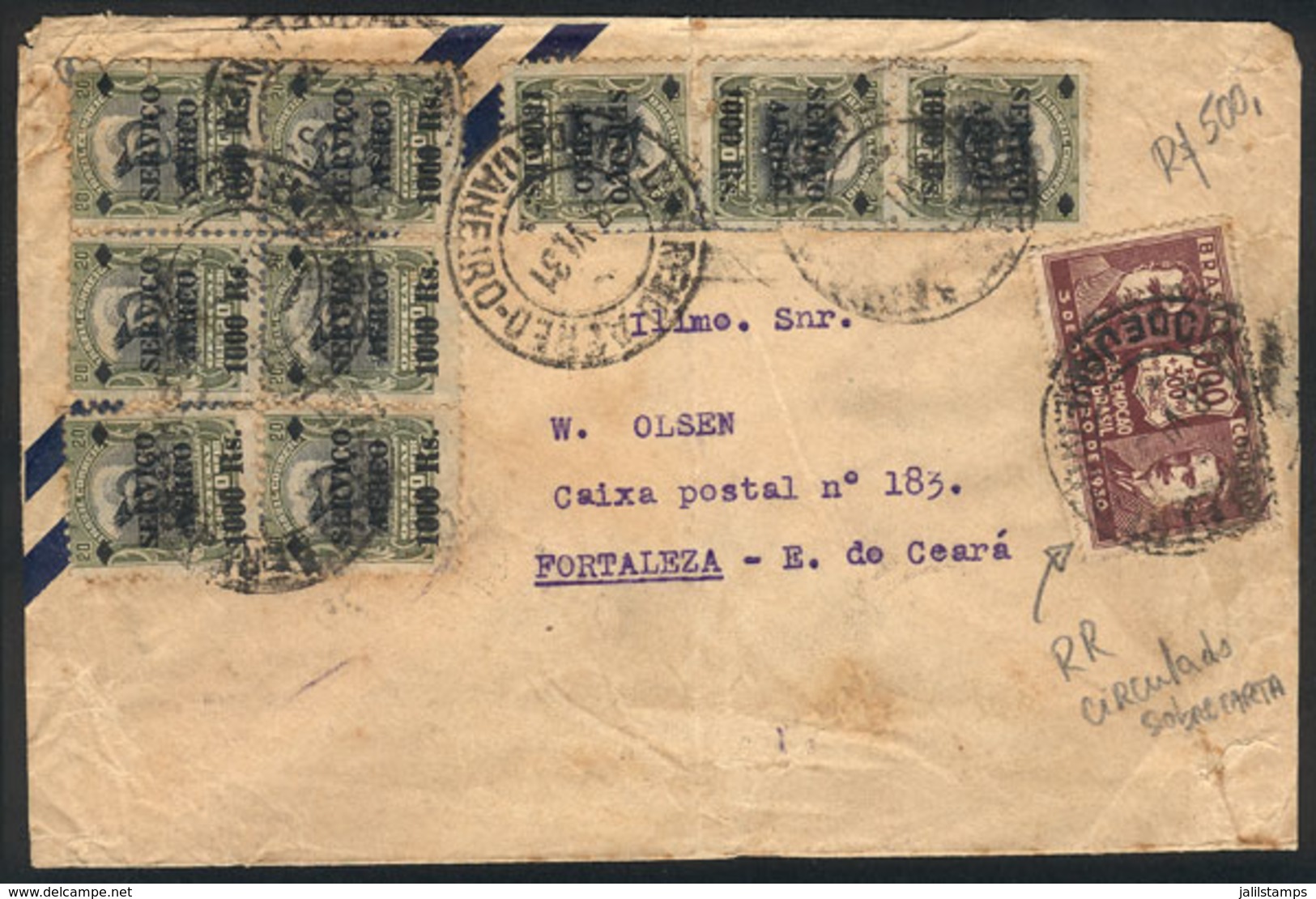 BRAZIL: Airmail Cover Sent From Rio To Fortaleza On 8/JUN/1931 With Nice Postage Including RHM.C-35, VERY RARE ON COVER! - Autres & Non Classés