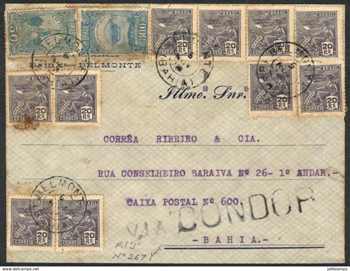 BRAZIL: Airmail Cover Sent From BELMONTE To Salvador On 5/NO/1931, Very Interesting! - Autres & Non Classés