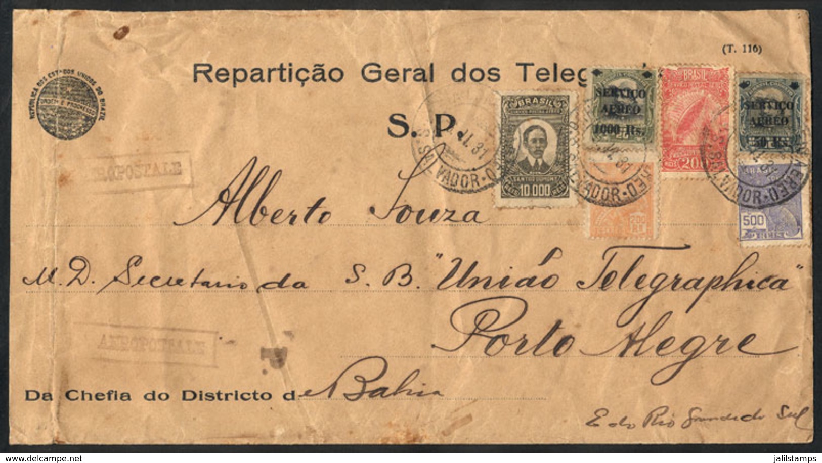 BRAZIL: Airmail Cover Sent From Salvador To Porto Alegre On 6/NO/1931 Via Aeropostale, With Very Handsome Multicolored P - Other & Unclassified